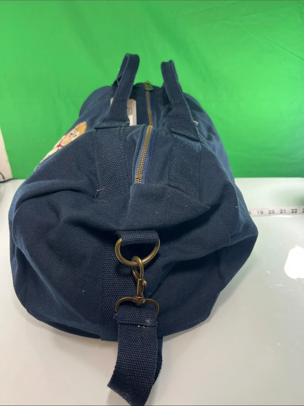Bear Republic Navy Canvas Duffel Bag with Bear Graphic